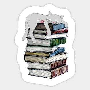 Cat loves books T-Shirt Sticker